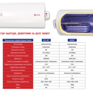 Бојлер ELDOM 120 литри со 2 спирали и 3 kw грејач